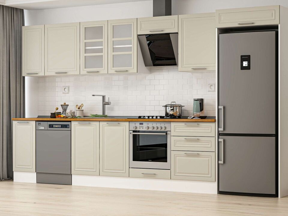 Alvinka 380X222 Cm Klasik Mebran Mutfak Dolabı Beyaz Beyaz Mb-E80S40S60-3