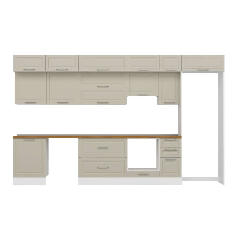 Alvinka 390X240 Cm Klasik Mebran Mutfak Dolabı Mb-E90S60S40-1 Mebran | Kumtaşı - Mdf