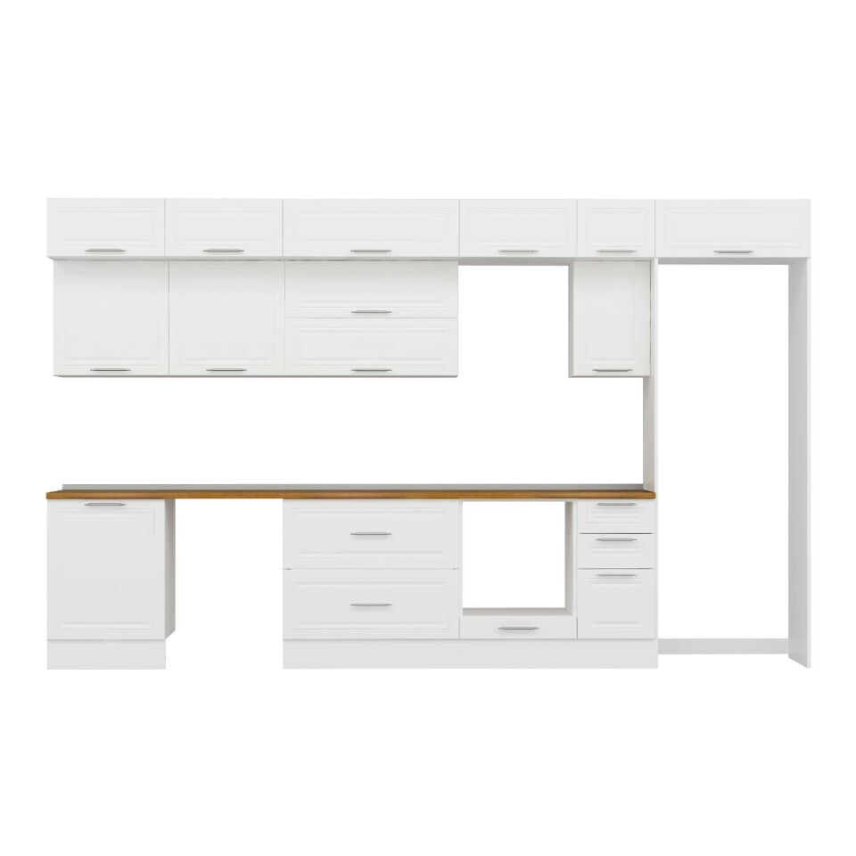 Alvinka 390X240 Cm Klasik Mebran Mutfak Dolabı Mb-E90S60S40-2 Mebran | Beyaz - Suntalam