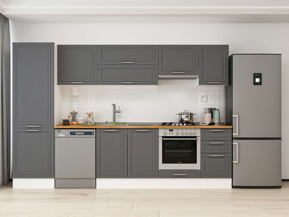 Alvinka 315X210 Cm Klasik Mebran Mutfak Dolabı Mb-E90B60S45-1 Mebran | Antrasit - Mdf