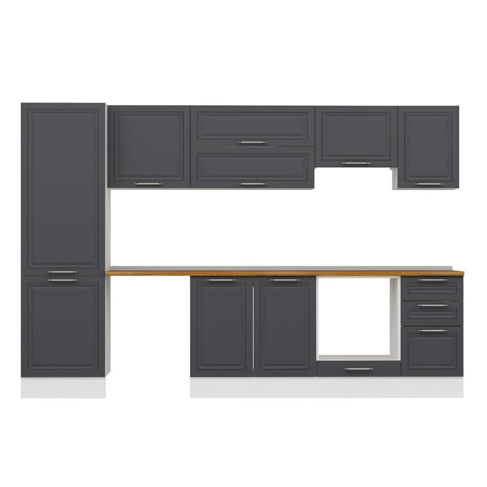Alvinka 315X210 Cm Klasik Mebran Mutfak Dolabı Mb-E90B60S45-1 Mebran | Antrasit - Mdf