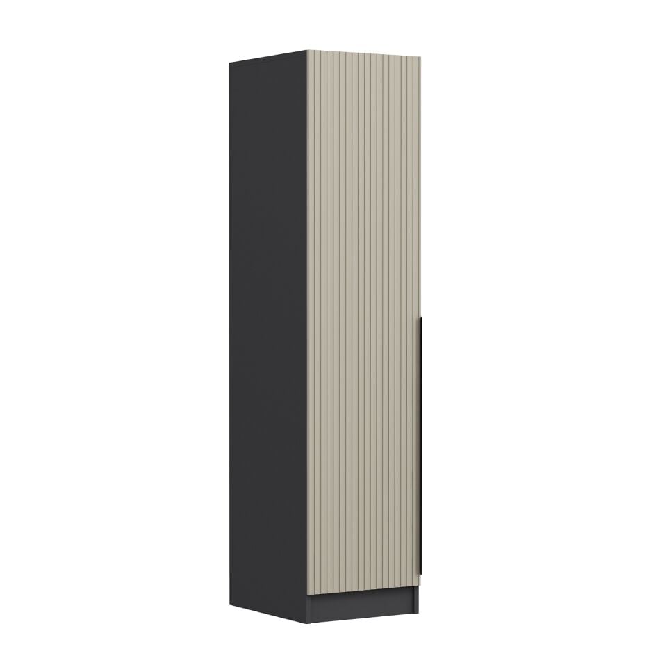 Minar Kale 1 Kapaklı Dolap Çizgili Mebran 210CM - Antrasit/Kumtaşı - Raflı