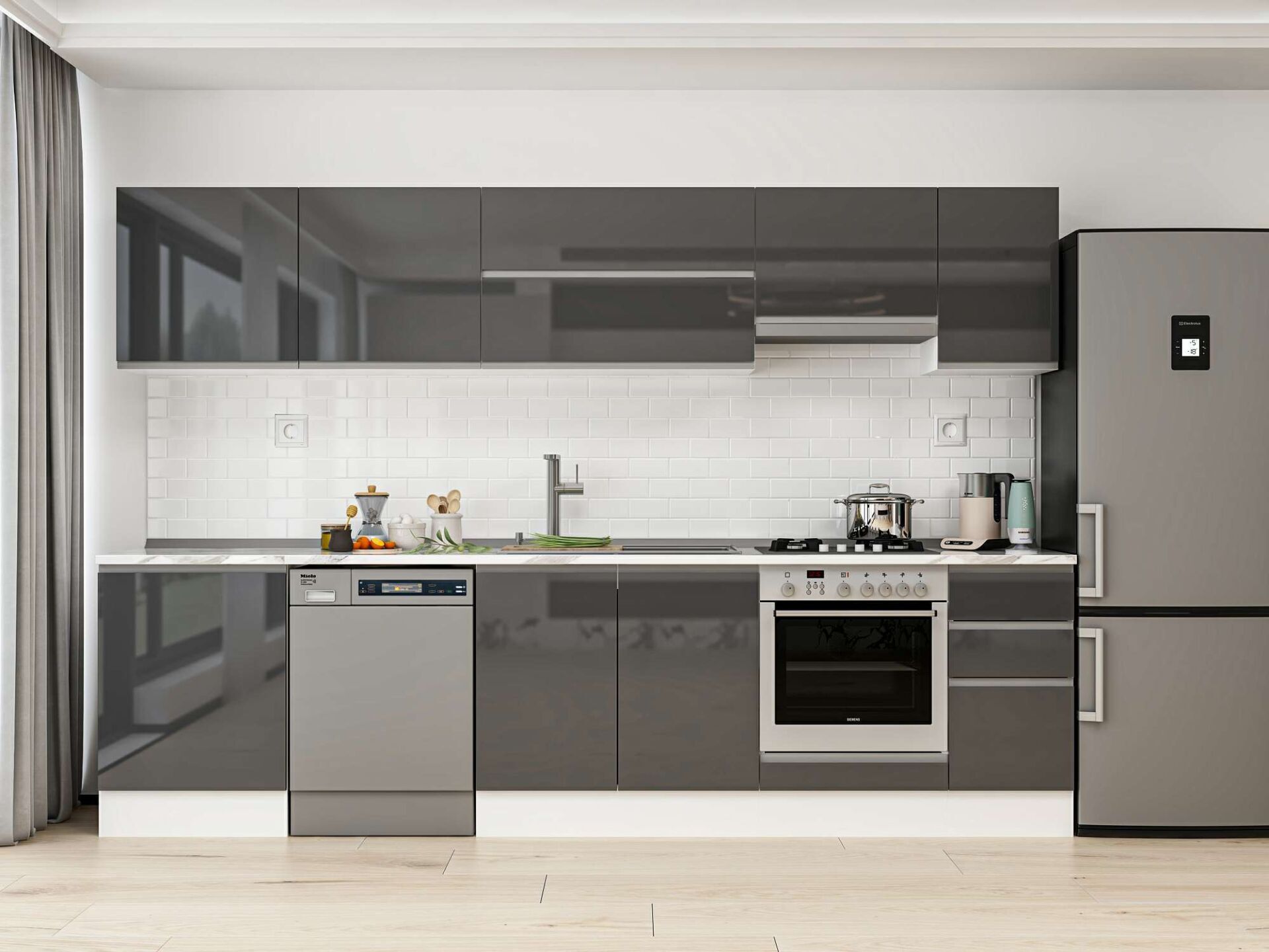 Alvinka 300X210 Cm High Gloss Mutfak Dolabı M-E80S60S40-1 High