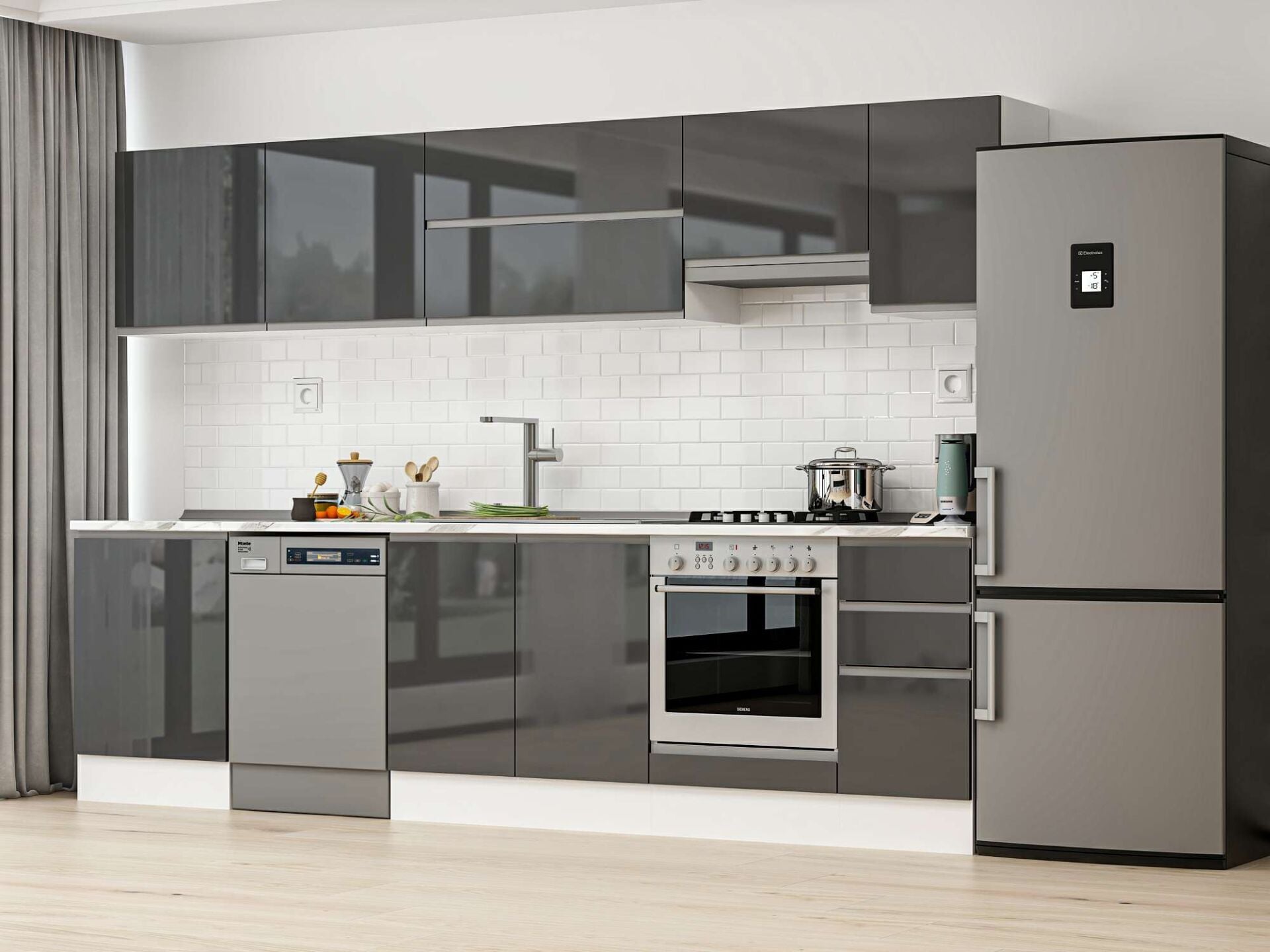 Alvinka 300X210 Cm High Gloss Mutfak Dolabı M-E80S60S40-1 High