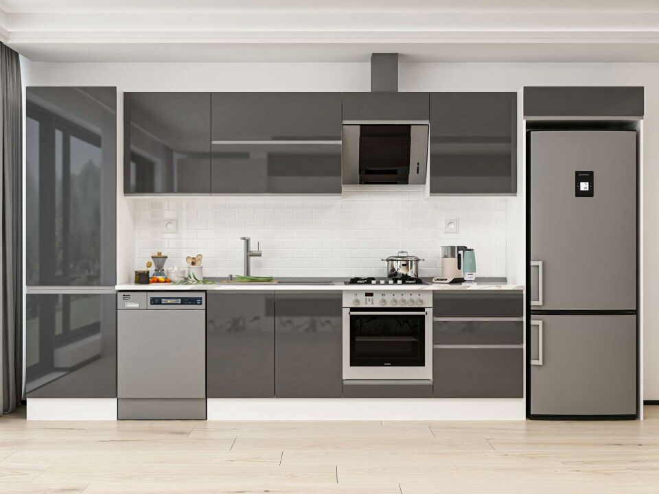 Alvinka 400X222 Cm High Gloss Mutfak Dolabı Mbb-E80B60S60-2 High Gloss | Antrasit - Mdf