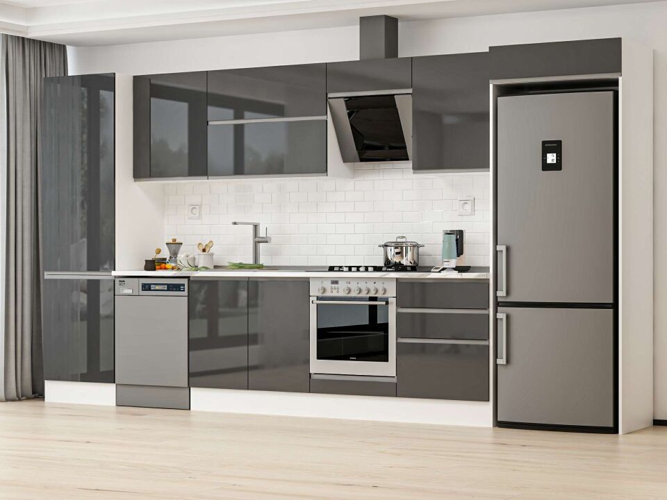 Alvinka 400X222 Cm High Gloss Mutfak Dolabı Mbb-E80B60S60-2 High Gloss | Antrasit - Mdf