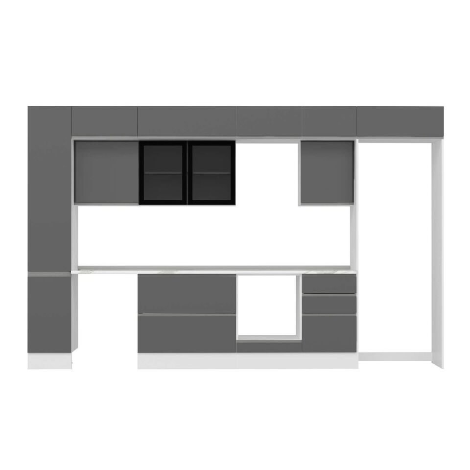 Alvinka 380X240 Cm High Gloss Mutfak Dolabı Mbb-E90B40S50-3 High Gloss | Antrasit - Mdf