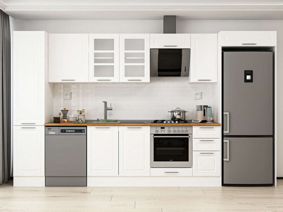 Alvinka 375X222 Cm Klasik Mebran Mutfak Dolabı Mbb-E90B45S40-3 Mebran | Beyaz - Mdf