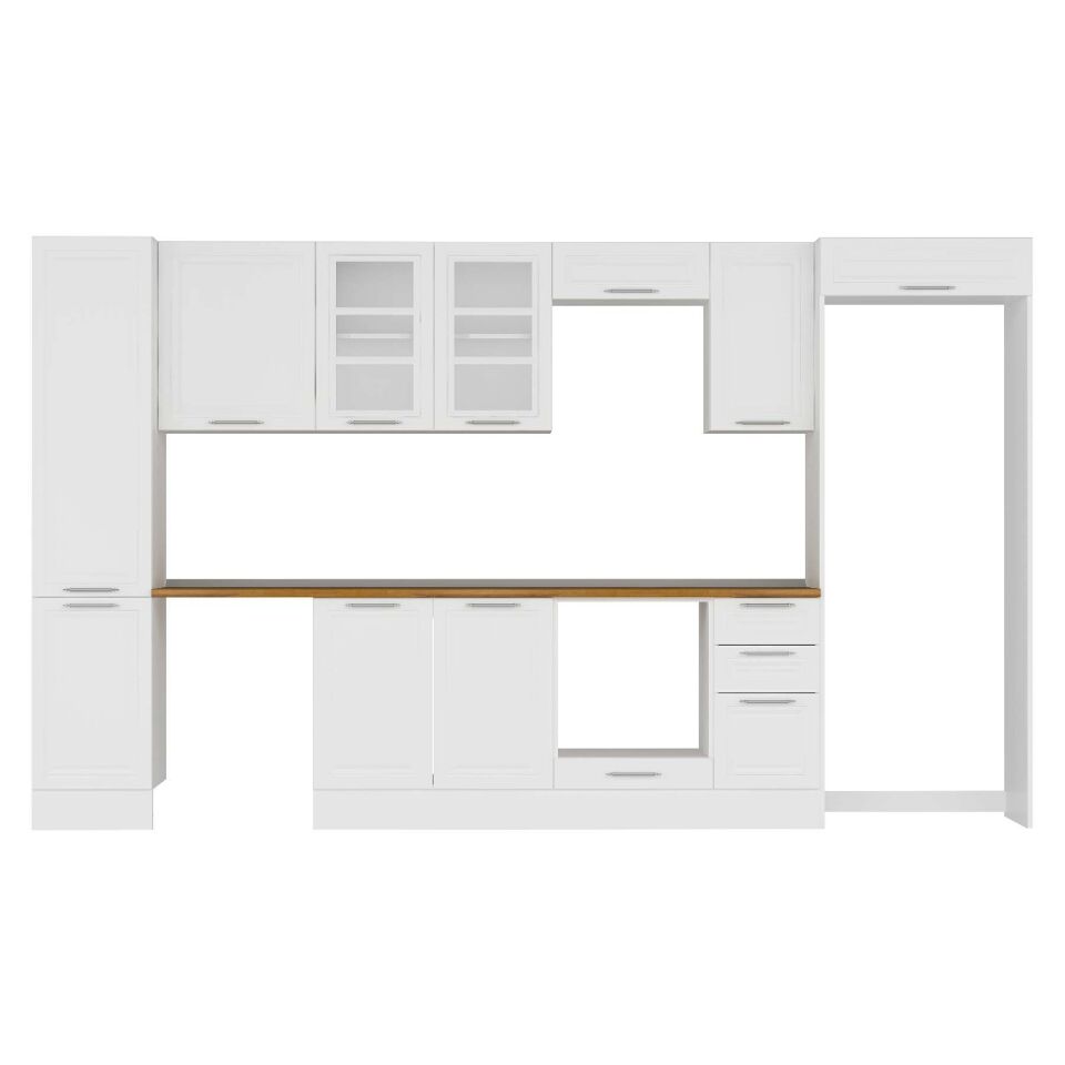 Alvinka 375X222 Cm Klasik Mebran Mutfak Dolabı Mbb-E90B45S40-3 Mebran | Beyaz - Mdf