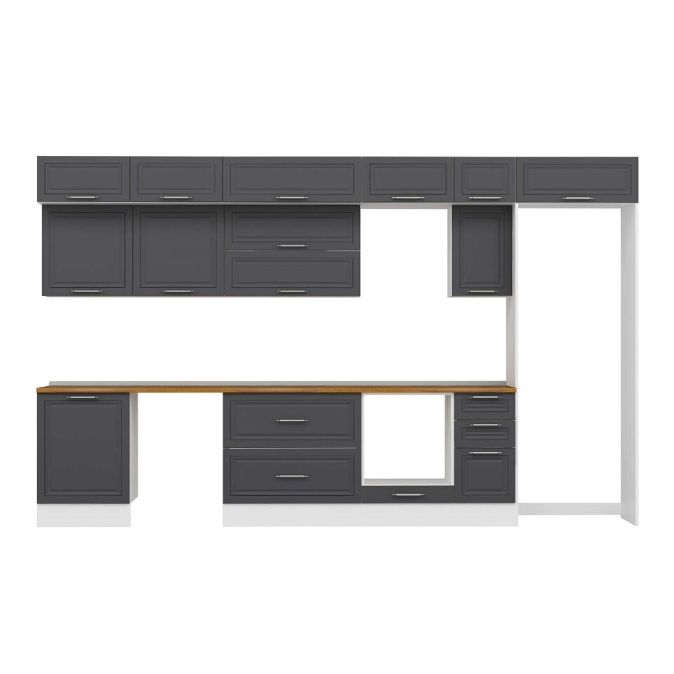 Alvinka 390X240 Cm Klasik Mebran Mutfak Dolabı Mb-E90S60S40-2 Mebran | Antrasit - Suntalam