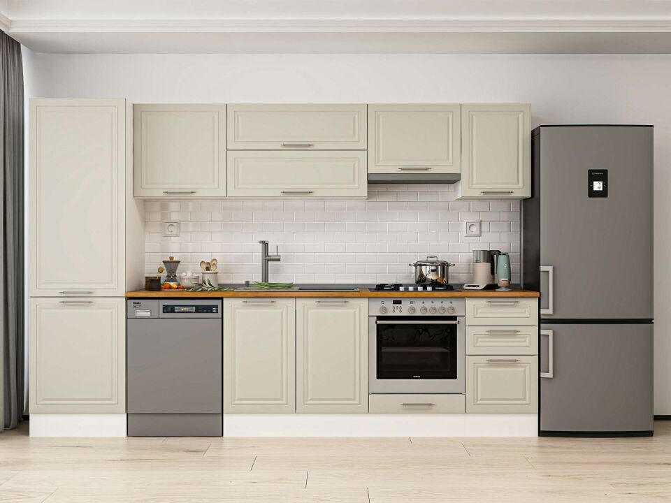Alvinka 315X210 Cm Klasik Mebran Mutfak Dolabı Mb-E90B60S45-1 Mebran | Kumtaşı - Mdf