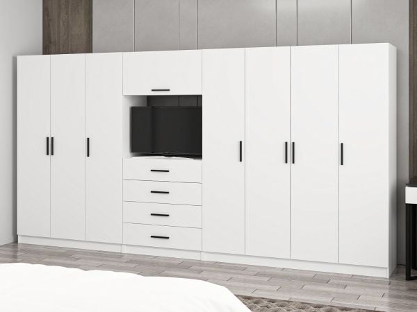 Kale 7 Kapaklı 8 Çekmeceli Tv Modüllü Dolap Beyaz