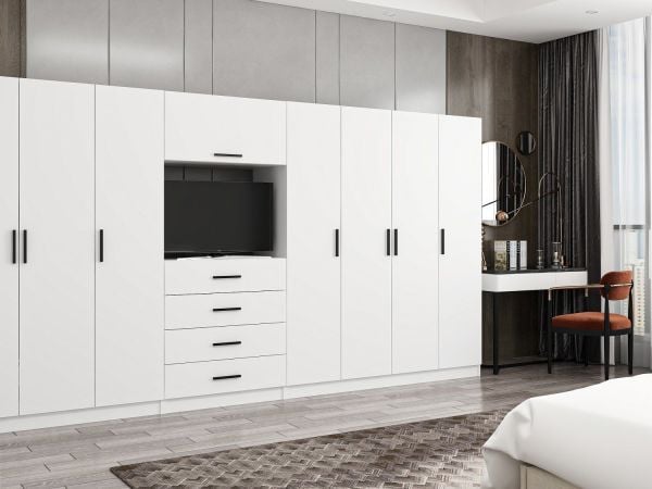 Kale 7 Kapaklı 8 Çekmeceli Tv Modüllü Dolap Beyaz