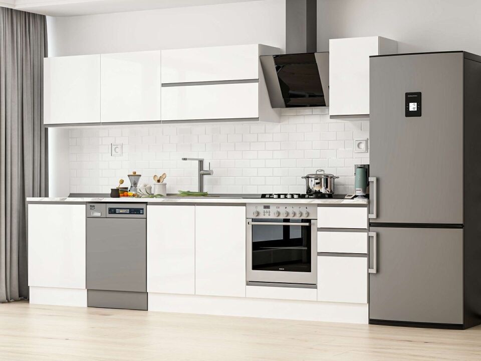 Alvinka 300X210 Cm High Gloss Mutfak Dolabı M-E80S60S40-2 High Gloss | Beyaz - Suntalam