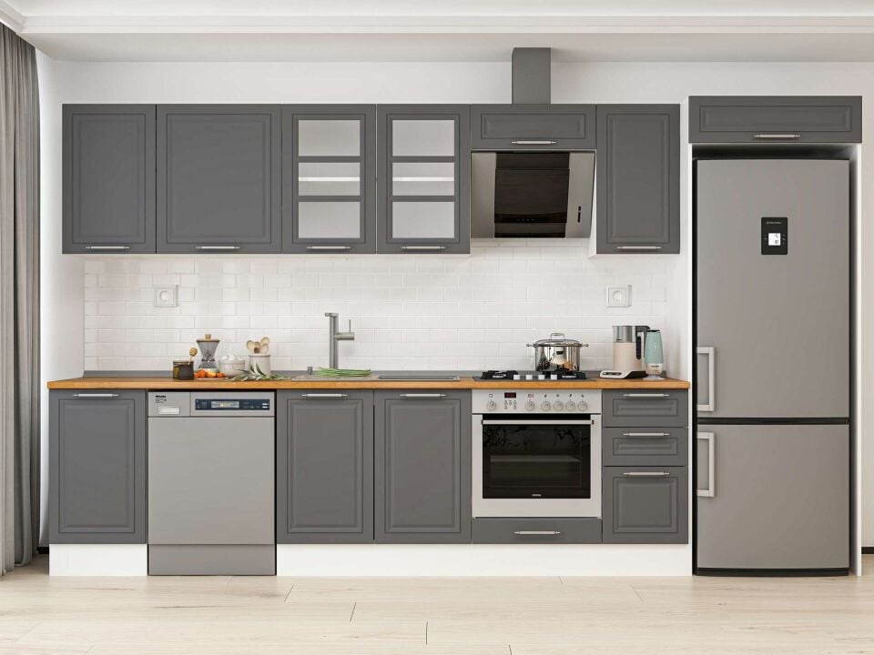 Alvinka 365X222 Cm Klasik Mebran Mutfak Dolabı Beyaz Beyaz Mb-E80S45S40-3