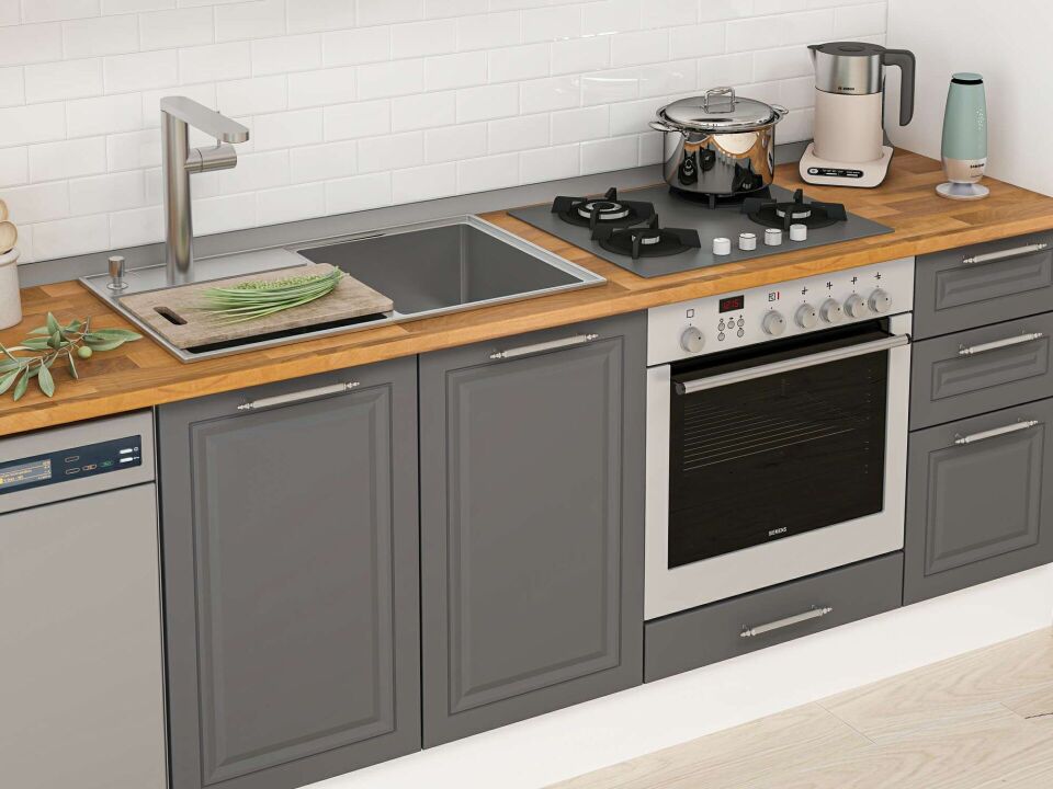 Alvinka 375X222 Cm Klasik Mebran Mutfak Dolabı Mbb-E90B45S40-3 Mebran | Antrasit - Mdf
