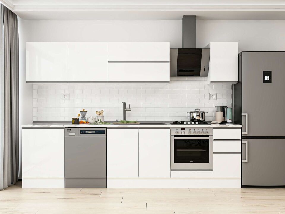 Alvinka 300X210 Cm High Gloss Mutfak Dolabı M-E80S60S40-2 High Gloss | Beyaz - Mdf