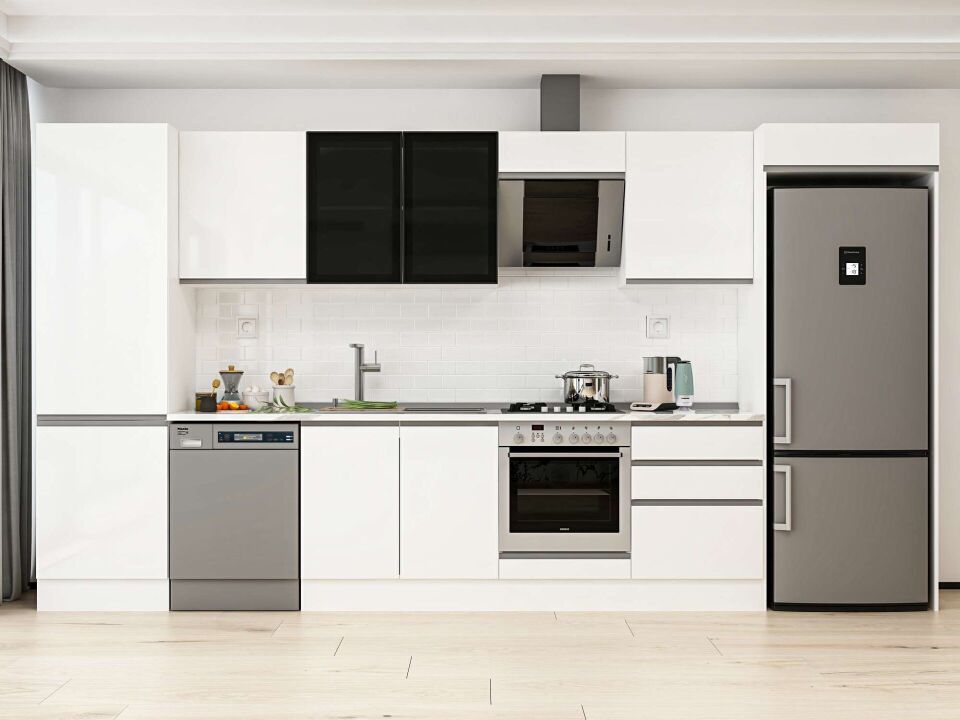 Alvinka 400X222 Cm High Gloss Mutfak Dolabı Mbb-E80B60S60-3 High Gloss | Beyaz - Mdf