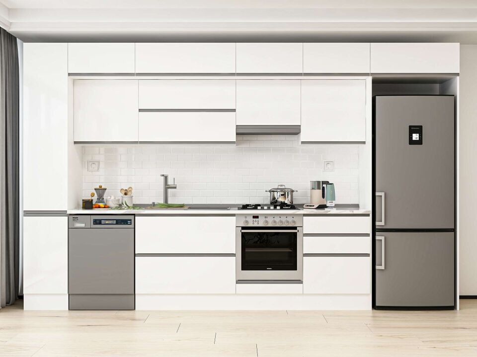 Alvinka 390X240 Cm High Gloss Mutfak Dolabı Mbb-E90B40S60-1 High Gloss | Beyaz - Mdf
