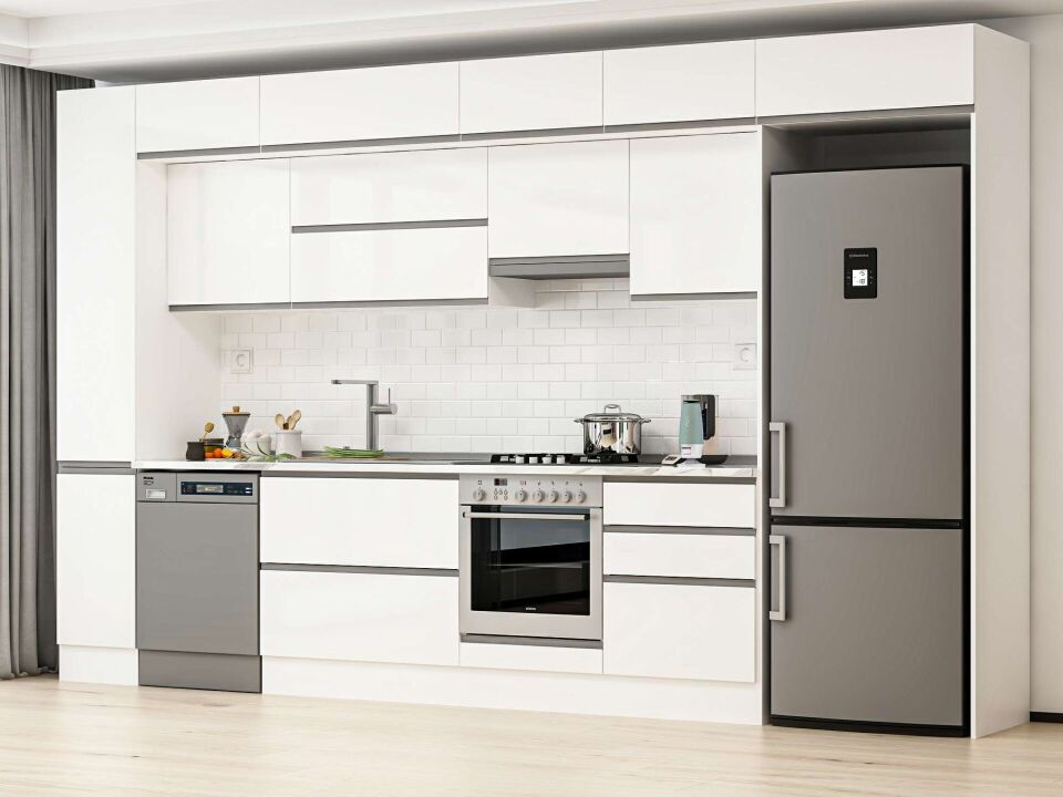 Alvinka 390X240 Cm High Gloss Mutfak Dolabı Mbb-E90B40S60-1 High Gloss | Beyaz - Mdf