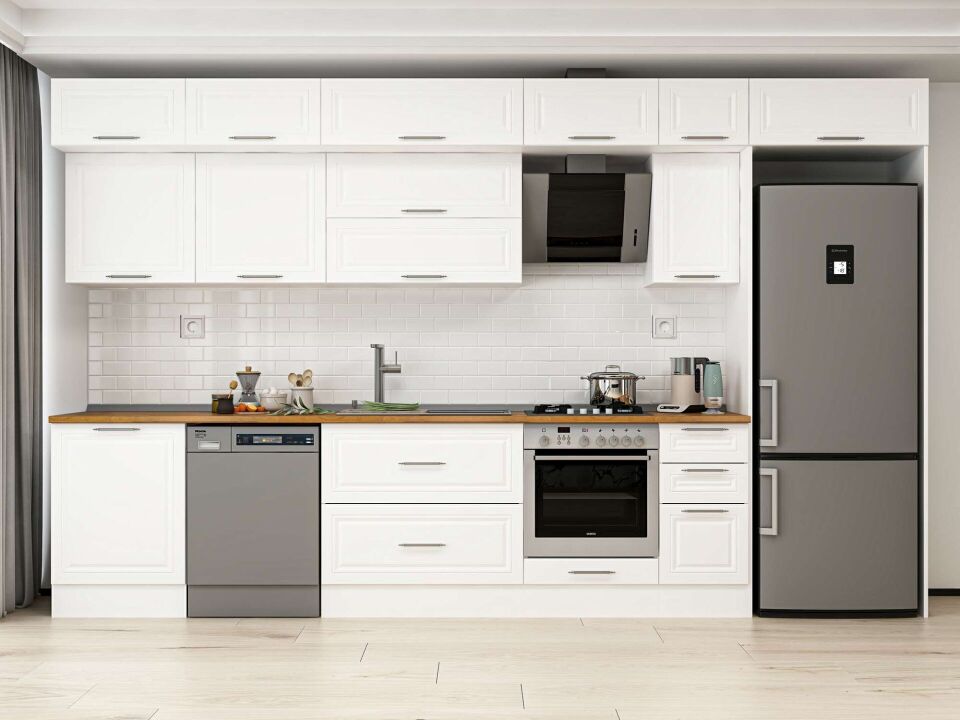 Alvinka 390X240 Cm Klasik Mebran Mutfak Dolabı Mb-E90S60S40-2 Mebran | Beyaz - Mdf