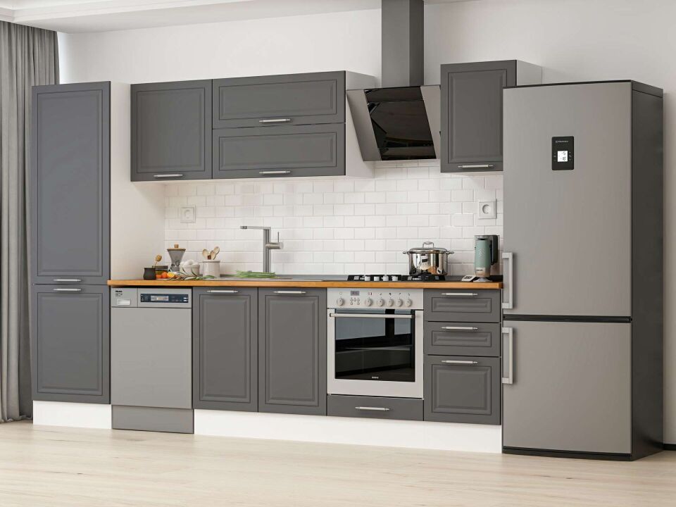 Alvinka 315X210 Cm Klasik Mebran Mutfak Dolabı Mb-E90B60S45-2 Mebran | Antrasit - Suntalam