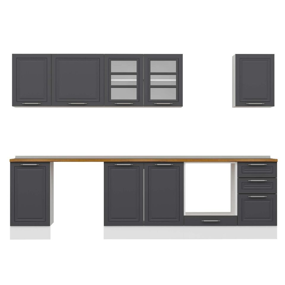 Alvinka 290X210 Cm Klasik Mebran Mutfak Dolabı M-E80S45S45-3 Mebran | Antrasit - Mdf