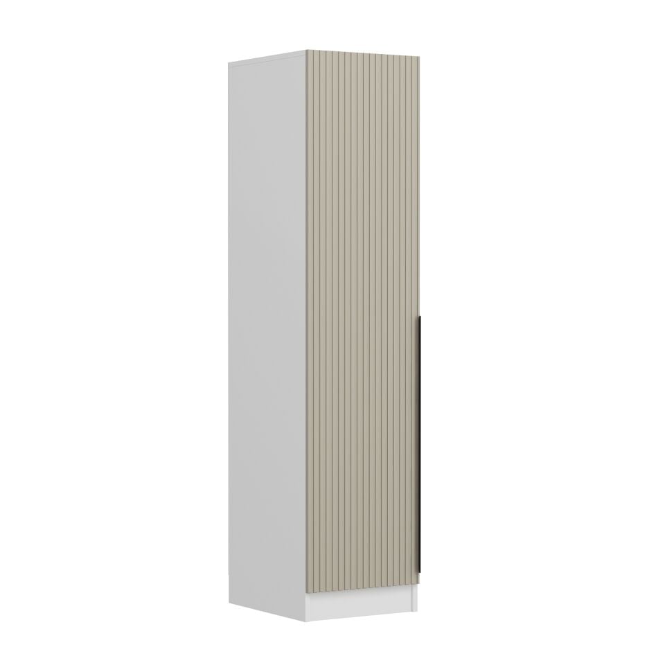 Minar Kale 1 Kapaklı Dolap Çizgili Mebran 210CM - Beyaz/Kumtaşı - Raflı