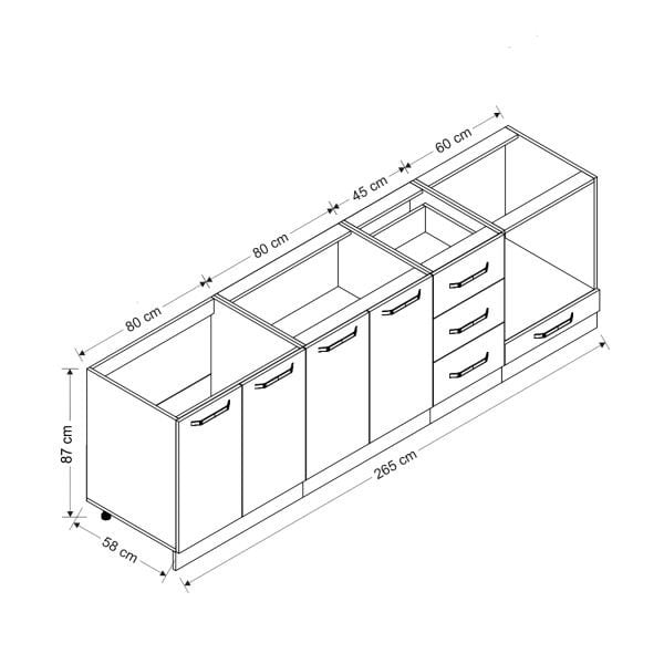 Minar 265 Cm Mutfak Dolabı Beyaz Antrasit 265-A3-Alt Modül