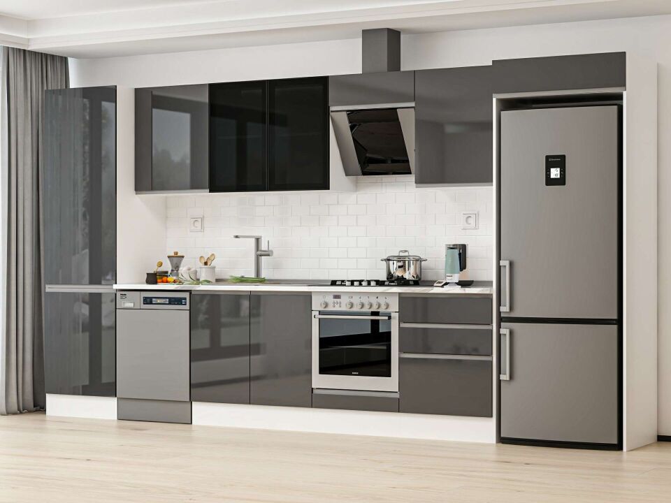 Alvinka 400X222 Cm High Gloss Mutfak Dolabı Mbb-E80B60S60-3 High Gloss | Antrasit - Mdf