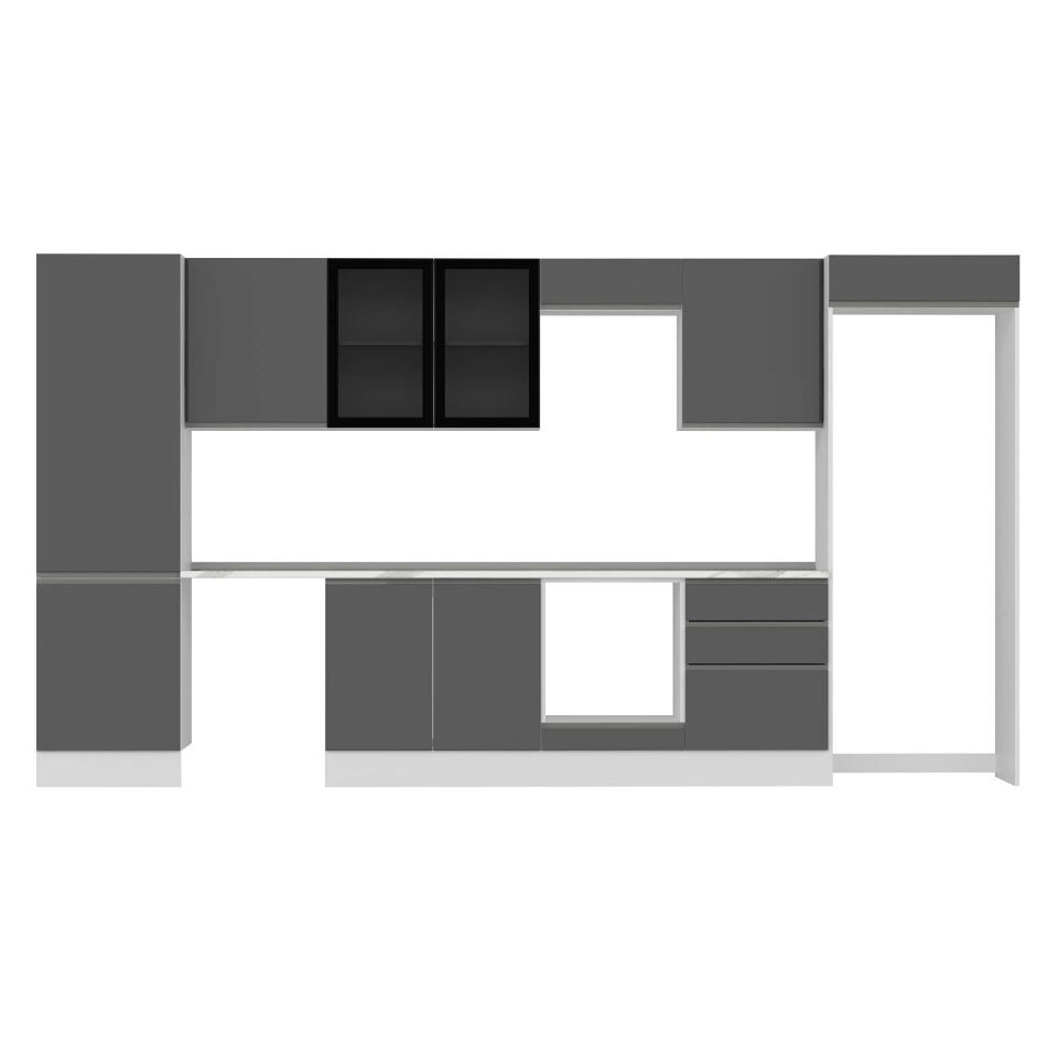 Alvinka 400X222 Cm High Gloss Mutfak Dolabı Mbb-E80B60S60-3 High Gloss | Antrasit - Mdf