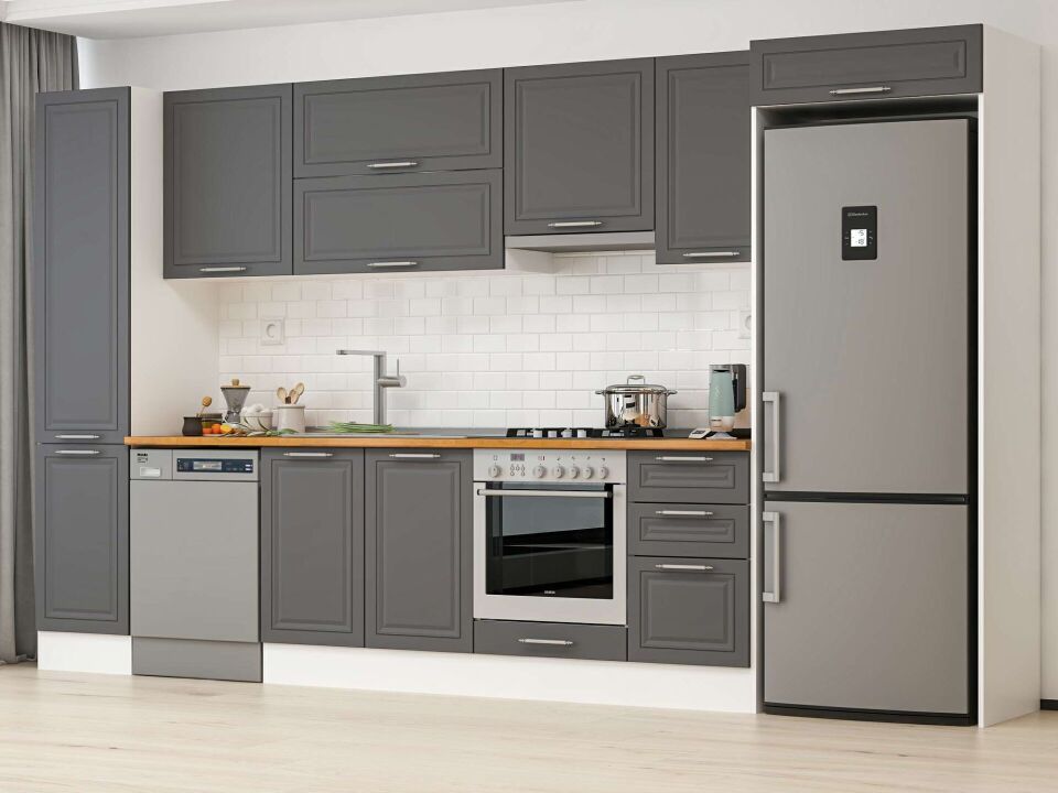 Alvinka 380X222 Cm Klasik Mebran Mutfak Dolabı Mbb-E90B45S45-1 Mebran | Antrasit - Suntalam