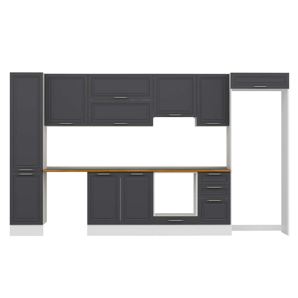 Alvinka 380X222 Cm Klasik Mebran Mutfak Dolabı Mbb-E90B45S45-1 Mebran | Antrasit - Suntalam