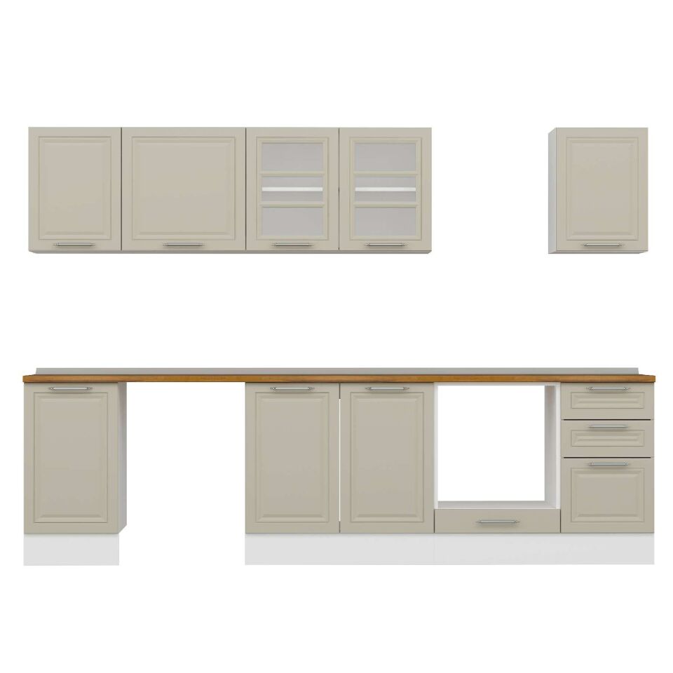 Alvinka 290X210 Cm Klasik Mebran Mutfak Dolabı M-E80S45S45-3 Mebran | Kumtaşı - Mdf