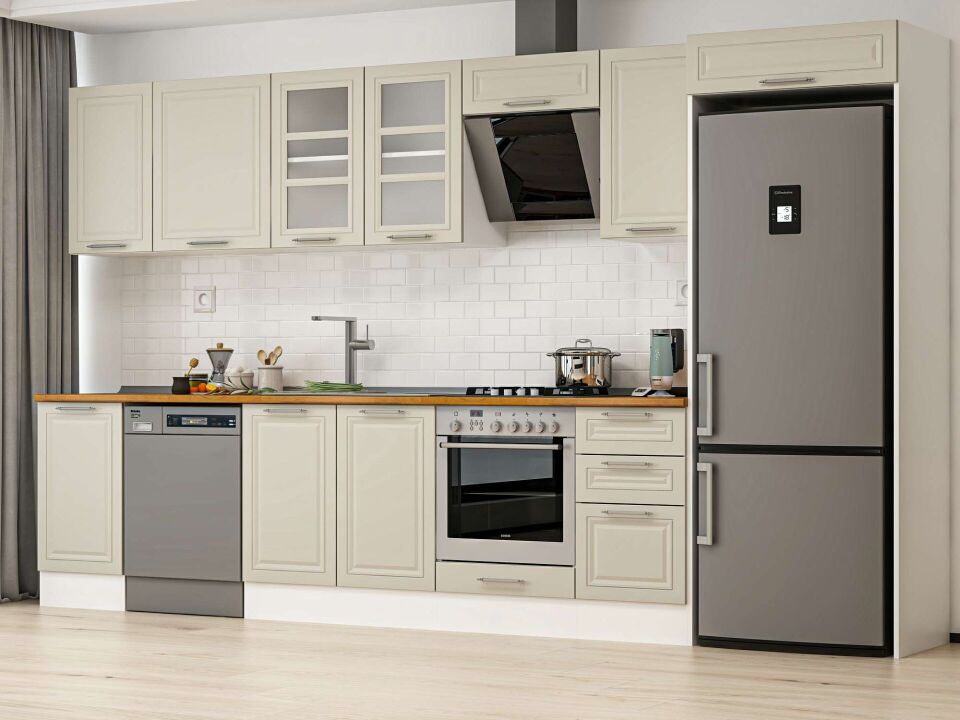 Alvinka 370X222 Cm Klasik Mebran Mutfak Dolabı Beyaz Beyaz Mb-E80S45S45-3