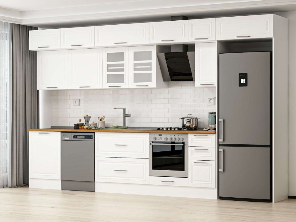 Alvinka 390X240 Cm Klasik Mebran Mutfak Dolabı Mb-E90S60S40-3 Mebran | Beyaz - Suntalam