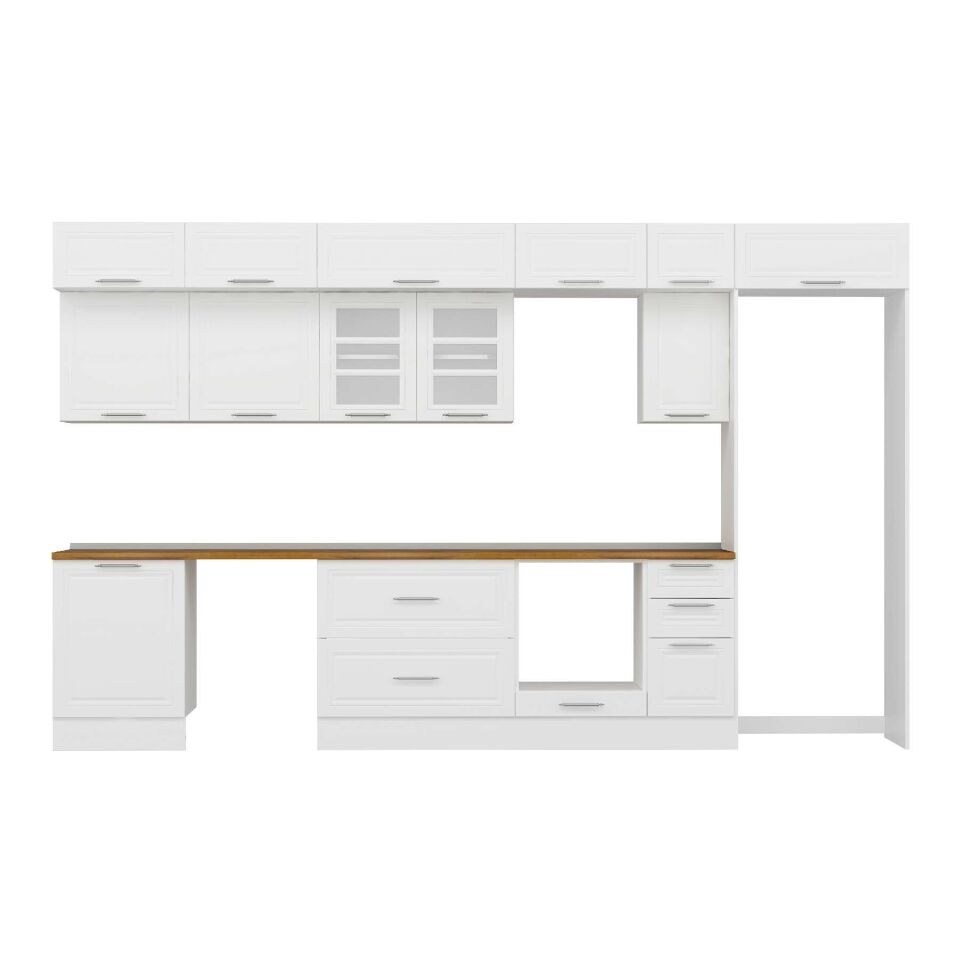 Alvinka 390X240 Cm Klasik Mebran Mutfak Dolabı Mb-E90S60S40-3 Mebran | Beyaz - Suntalam