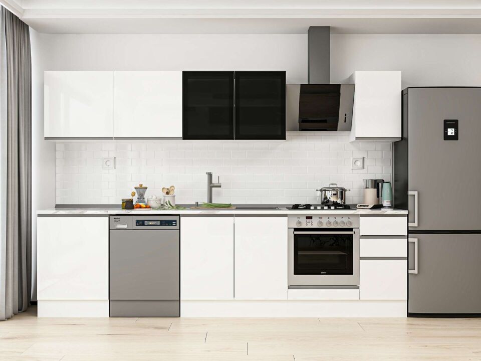 Alvinka 300X210 Cm High Gloss Mutfak Dolabı M-E80S60S40-3 High Gloss | Beyaz - Mdf