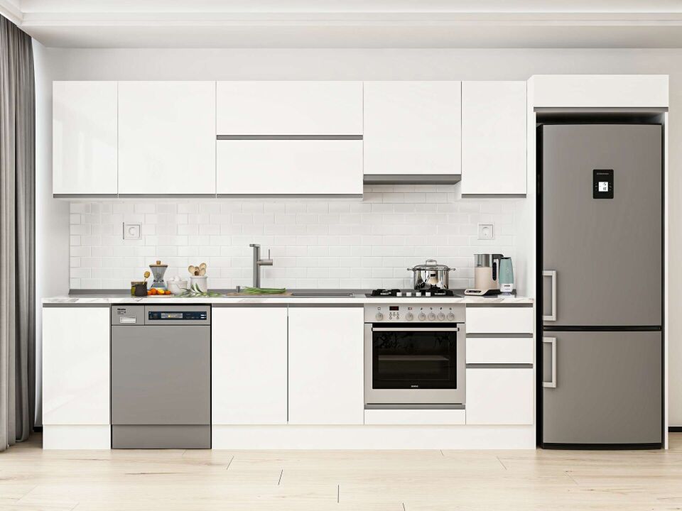 Alvinka 370X222 Cm High Gloss Mutfak Dolabı Mb-E90S40S40-1 High Gloss | Beyaz - Mdf