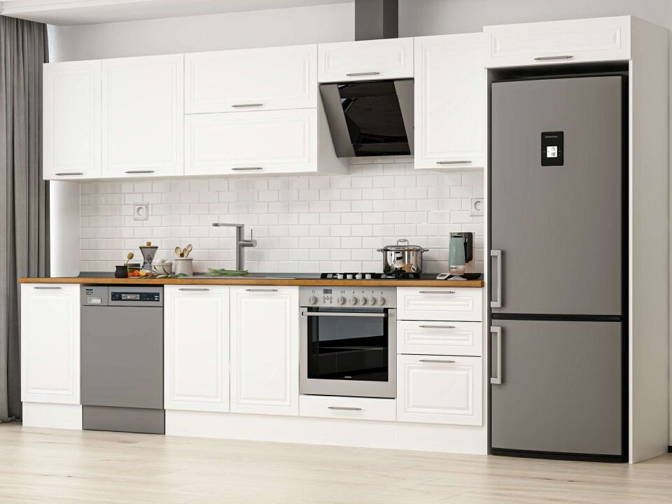 Alvinka 375X222 Cm Klasik Mebran Mutfak Dolabı Beyaz Beyaz Mb-E80S45S50-2