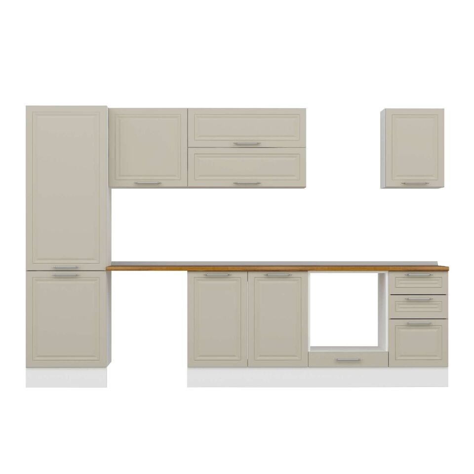 Alvinka 315X210 Cm Klasik Mebran Mutfak Dolabı Mb-E90B60S45-2 Mebran | Kumtaşı - Mdf