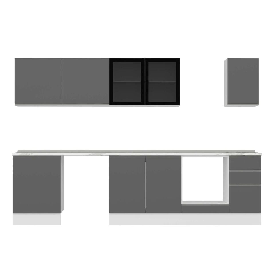 Alvinka 300X210 Cm High Gloss Mutfak Dolabı M-E80S60S40-3 High Gloss | Antrasit - Suntalam