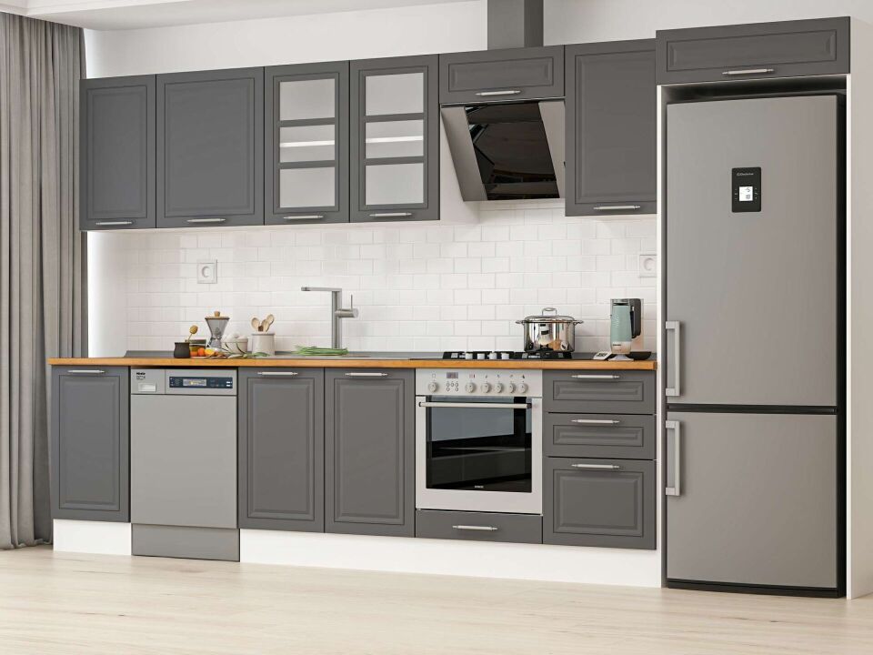 Alvinka 375X222 Cm Klasik Mebran Mutfak Dolabı Beyaz Beyaz Mb-E80S45S50-3