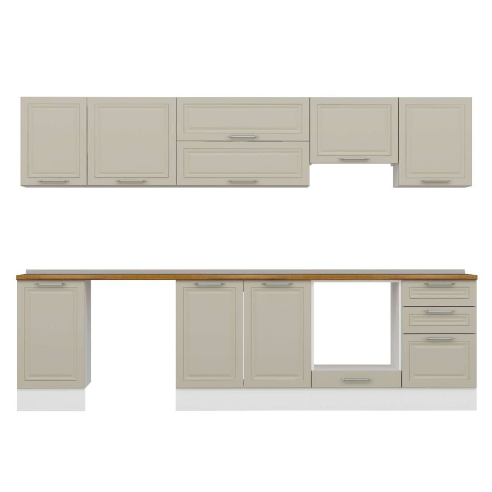 Alvinka 295X210 Cm Klasik Mebran Mutfak Dolabı M-E80S45S50-1 Mebran | Kumtaşı - Suntalam