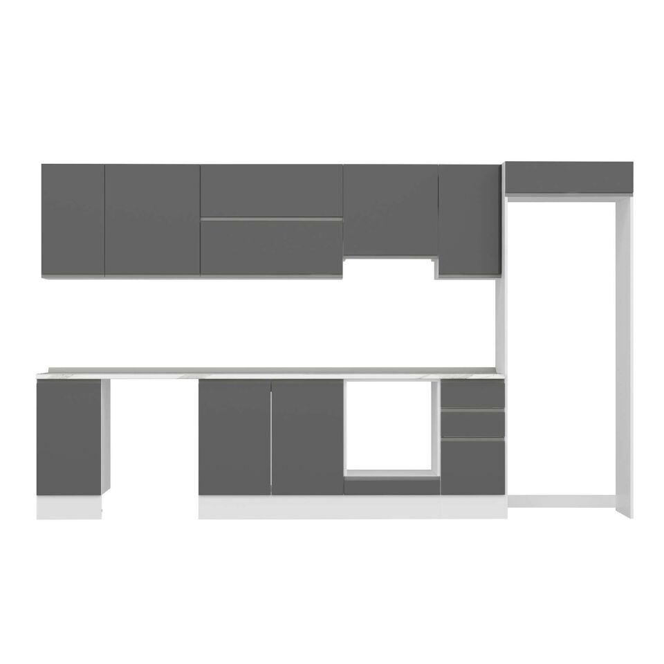 Alvinka 370X222 Cm High Gloss Mutfak Dolabı Mb-E90S40S40-1 High Gloss | Antrasit - Mdf