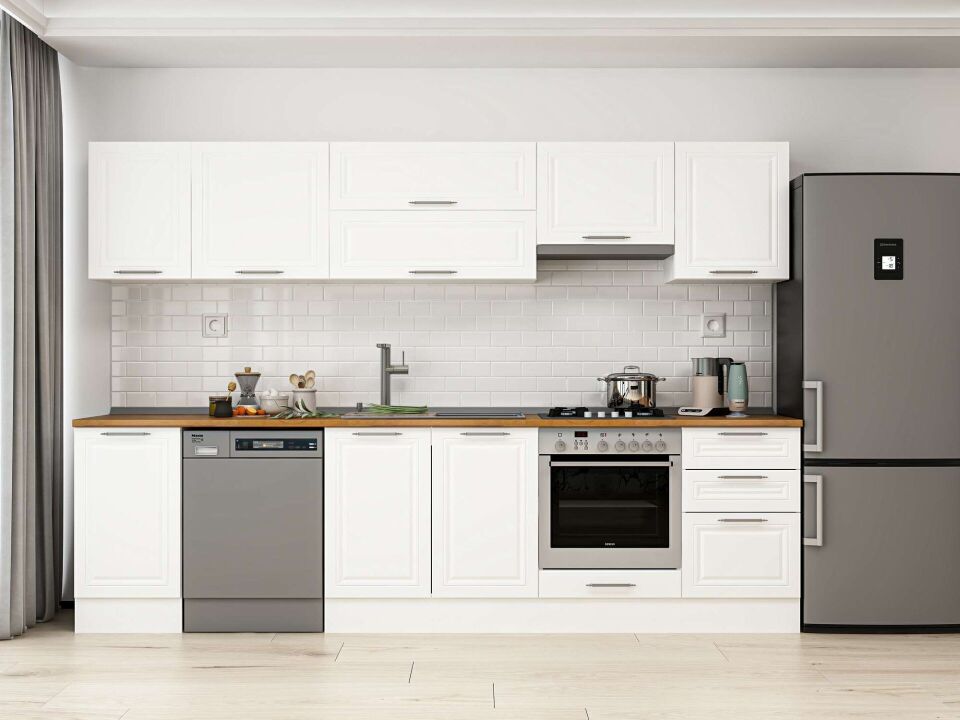 Alvinka 295X210 Cm Klasik Mebran Mutfak Dolabı M-E80S45S50-1 Mebran | Beyaz - Mdf