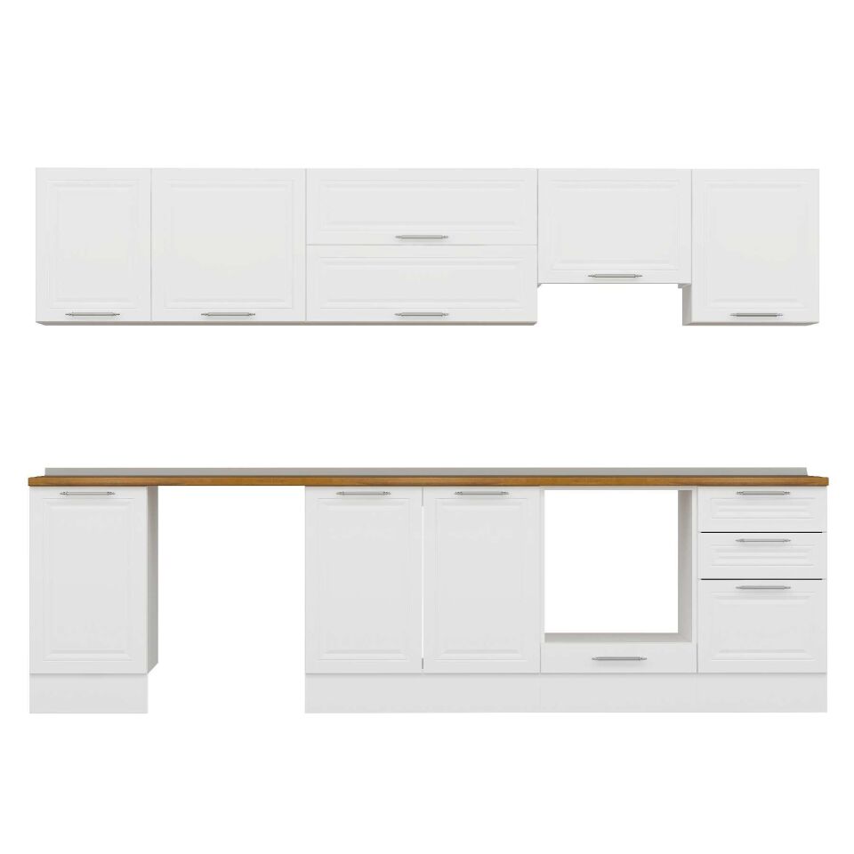 Alvinka 295X210 Cm Klasik Mebran Mutfak Dolabı M-E80S45S50-1 Mebran | Beyaz - Mdf