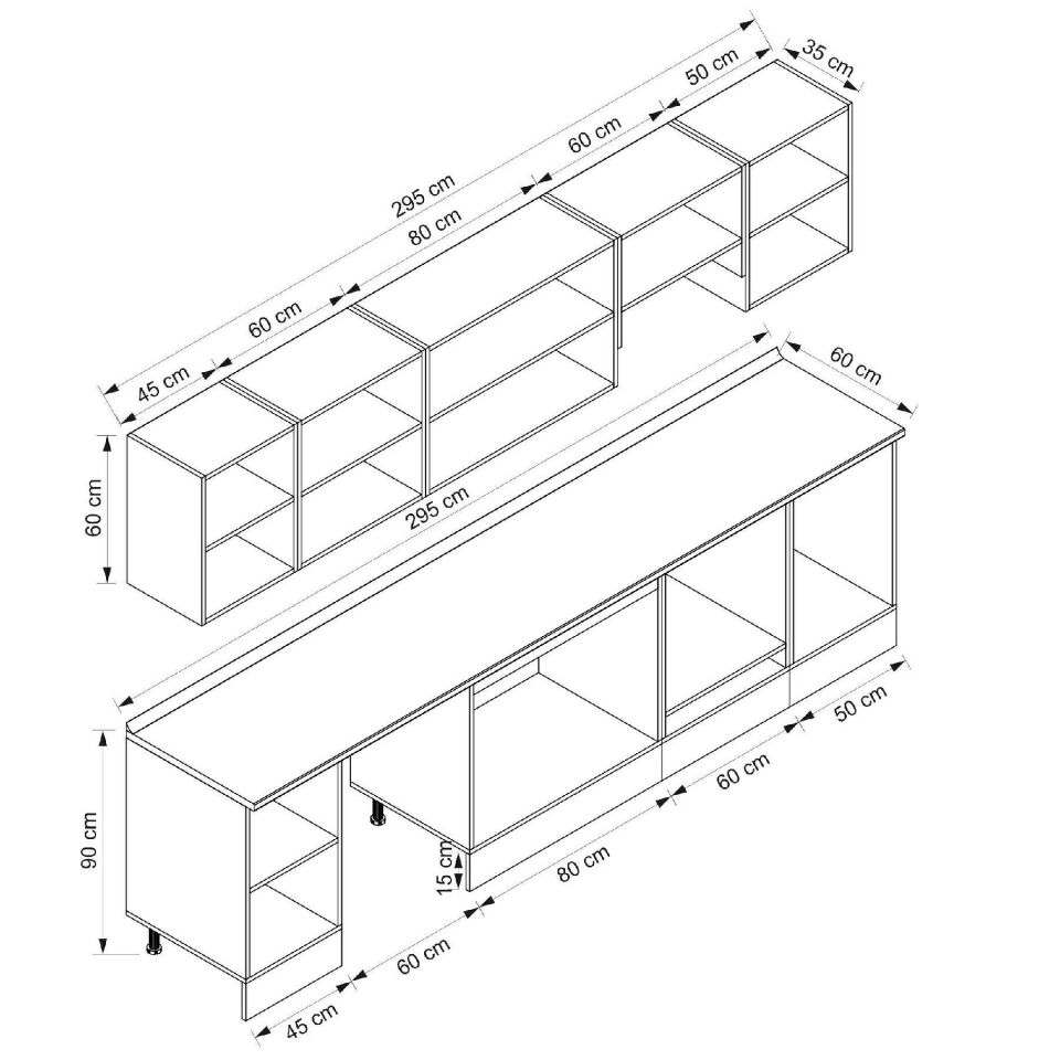 Alvinka 295X210 Cm Klasik Mebran Mutfak Dolabı M-E80S45S50-1 Mebran | Beyaz - Mdf