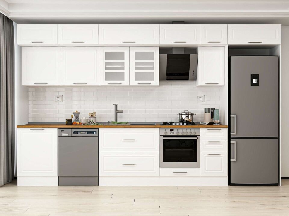 Alvinka 390X240 Cm Klasik Mebran Mutfak Dolabı Mb-E90S60S40-3 Mebran | Beyaz - Mdf