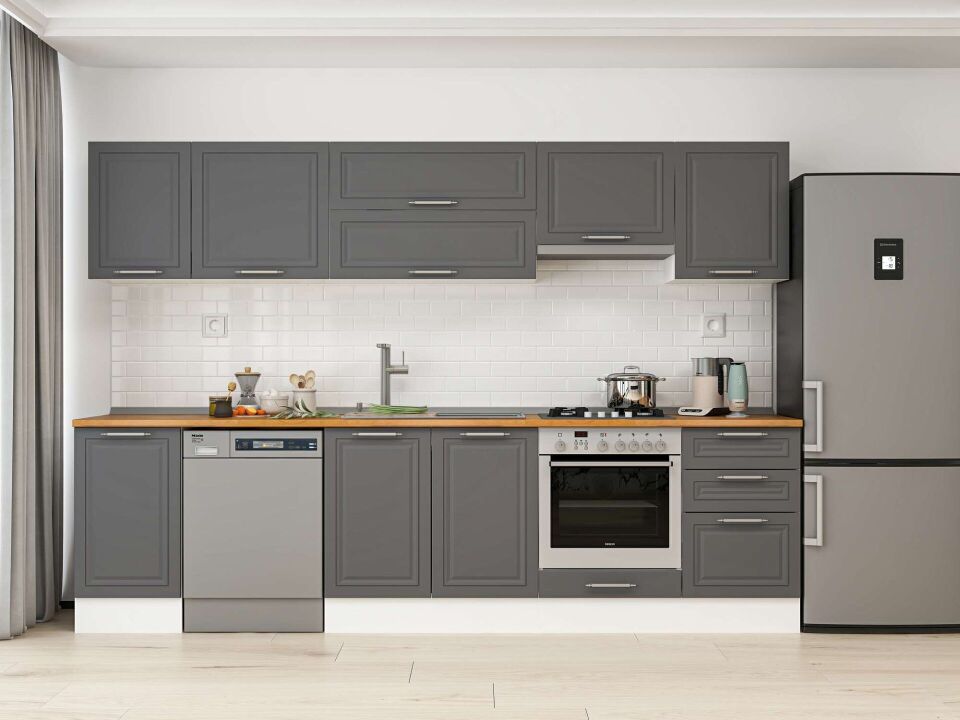 Alvinka 295X210 Cm Klasik Mebran Mutfak Dolabı M-E80S45S50-1 Mebran | Antrasit - Mdf